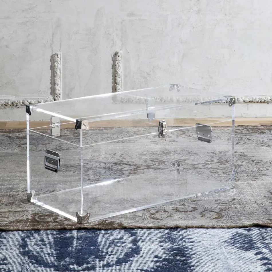 Baule Design in Cristallo Acrilico Trasparente e Acciaio Moderno - Dante Viadurini