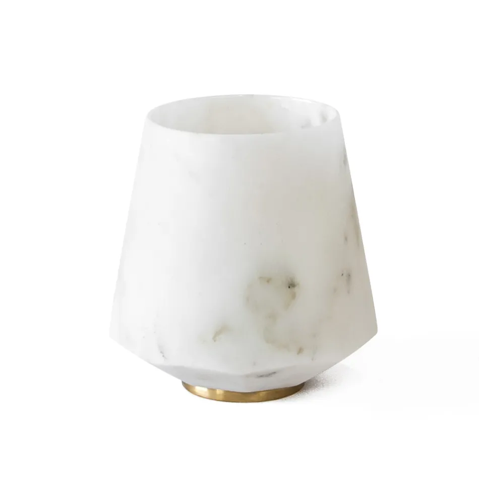 Bicchiere Acqua in Marmo Bianco di Carrara Satinato e Ottone - Scaglio Viadurini