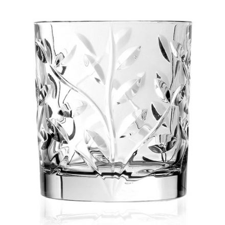 Bicchieri Tumbler Bassi in Eco Cristallo Decoro a Foglia 12 Pz - Magnolio Viadurini