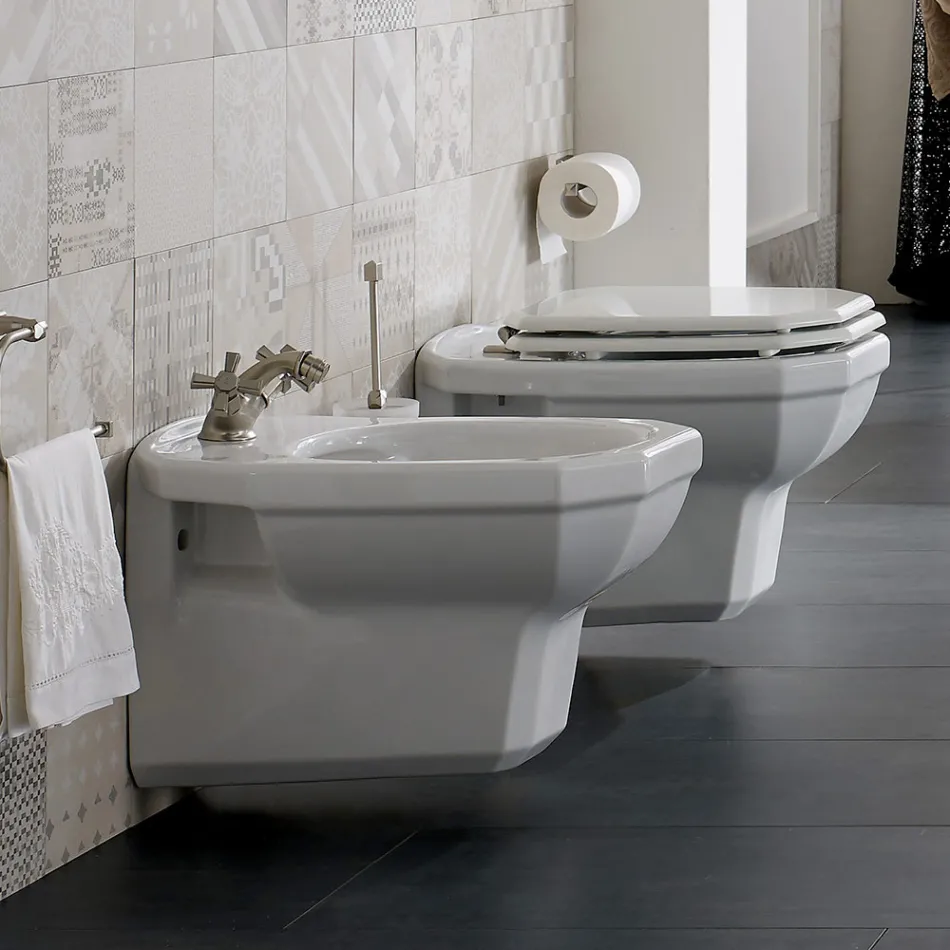 Bidet a Sospensione in Ceramica Bianca Stile Vintage, Made in Italy - Nausica Viadurini