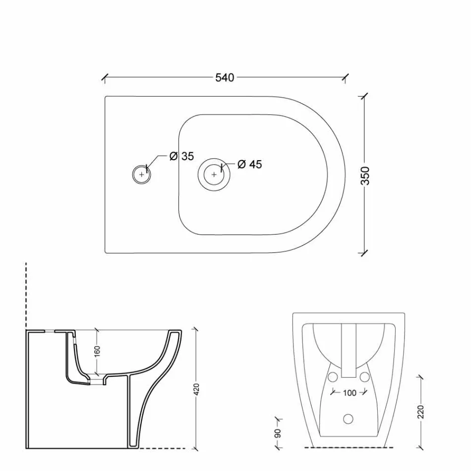 Bidet in ceramica bianca design moderno Star 54x35 cm, fatto in Italia Viadurini
