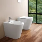Bidet Monoforo a Terra in Ceramica Bianca dal Design Moderno - Ginepro Viadurini