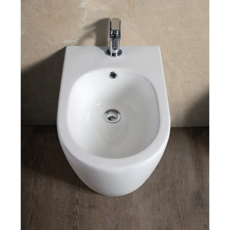 Bidet Monoforo a Terra in Ceramica Bianca Resistente e Design Moderno - Aster Viadurini