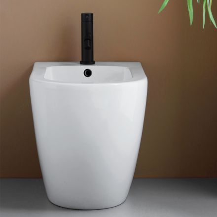 Bidet Monoforo a Terra in Ceramica Bianca Resistente e Design Moderno - Olmo Viadurini