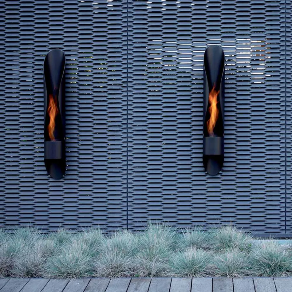 Biocamino da Parete di Design Tubolare e Moderno in Acciaio Nero - Jackson Viadurini