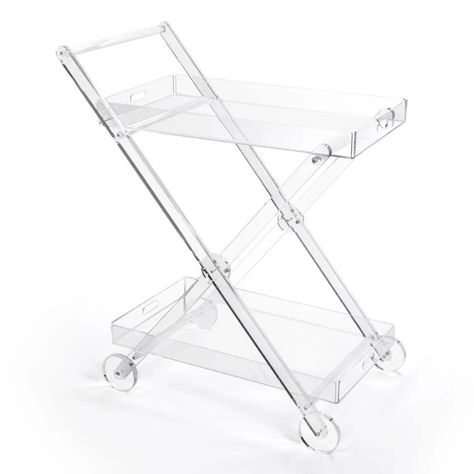 Carrello da Cucina 4 Ruote in Plexiglass Trasparente o con Legno - Magimbo Viadurini