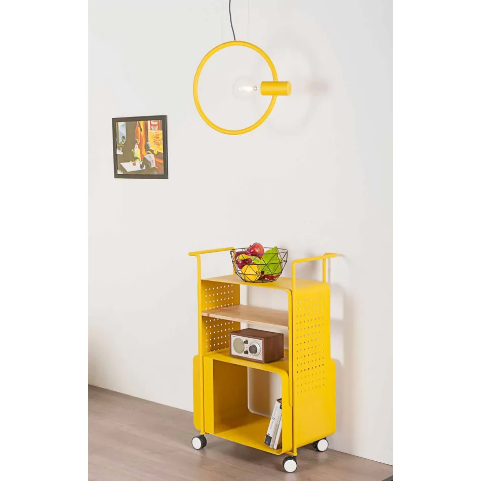 Carrello di Design in Acciaio con Piano in Frassino Made in Italy - Murella Viadurini