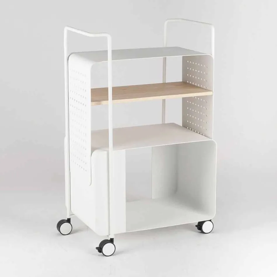 Carrello di Design in Acciaio con Piano in Frassino Made in Italy - Murella Viadurini