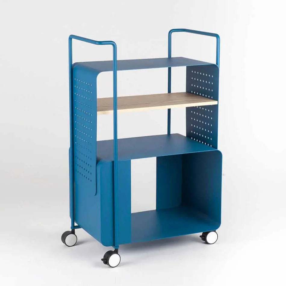 Carrello di Design in Acciaio con Piano in Frassino Made in Italy - Murella Viadurini