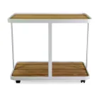 Carrello in Alluminio di Diverse Finiture con Ruote e Piano in Teak - Tenda Viadurini