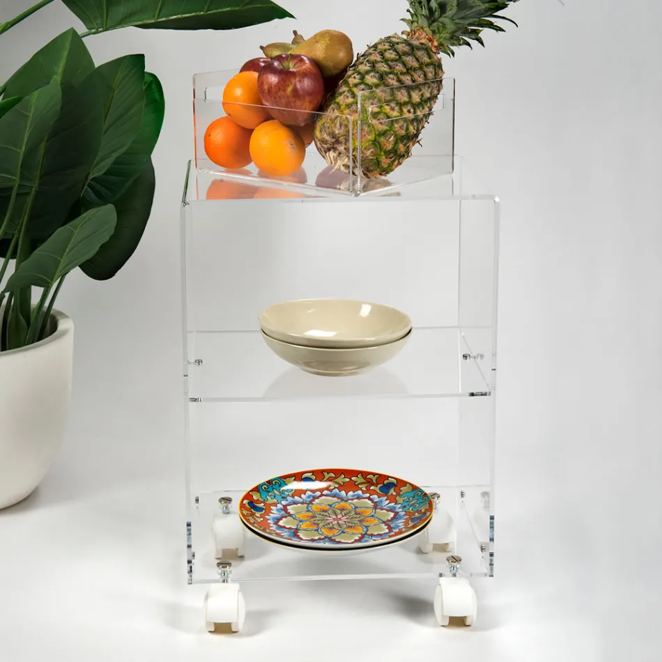 Carrello Porta Oggetti con Ruote in Plexiglass Made in Italy - Rudolf Viadurini