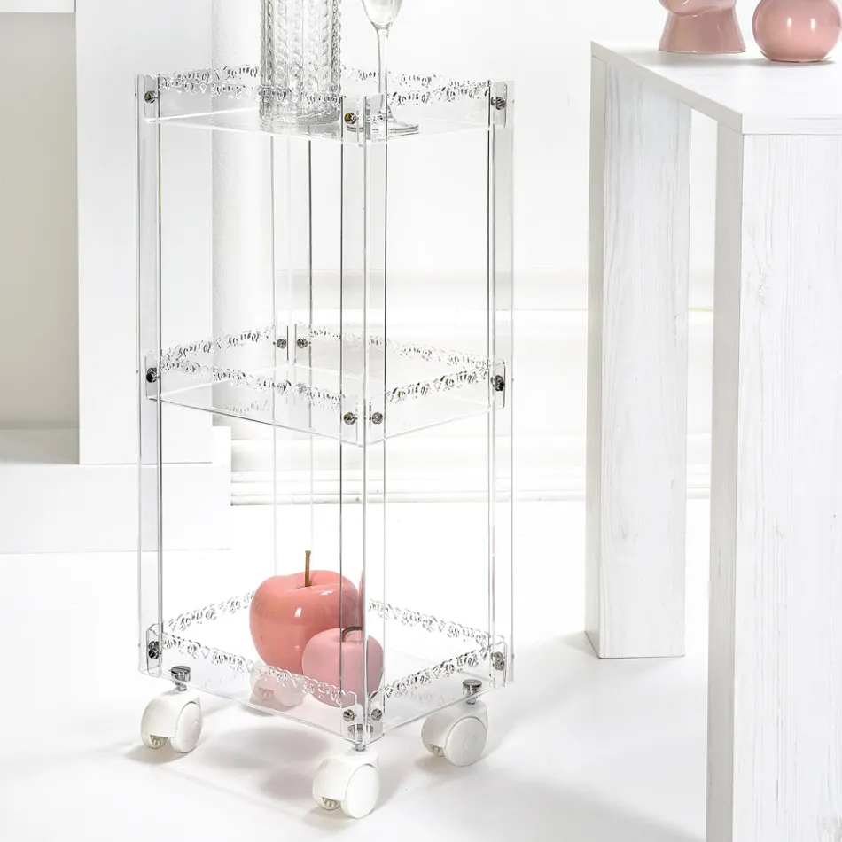 Carrello Porta Vivande in Plexiglass con Ripiani Made in Italy - Galatius Viadurini