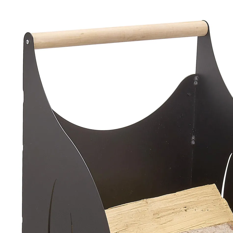 Carrello Portalegna da Interno Ferro Verniciato Nero Made in Italy - Chloe Viadurini
