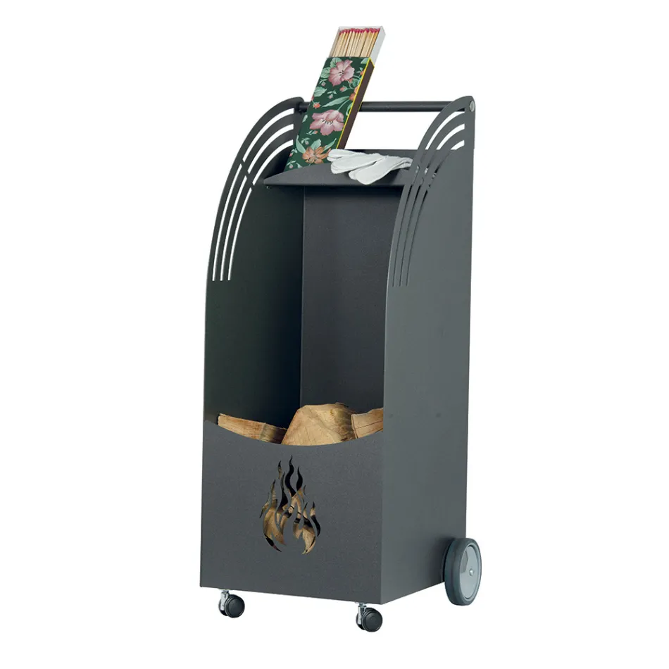 Carrello Portalegna in Metallo con Mensola e 4 Ruote Made in Italy - Geco Viadurini