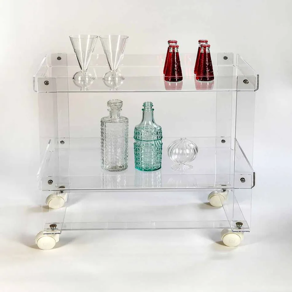 Carrello portavivande moderno a 2 ripiani L 60,5cm in plexiglass Diso Viadurini