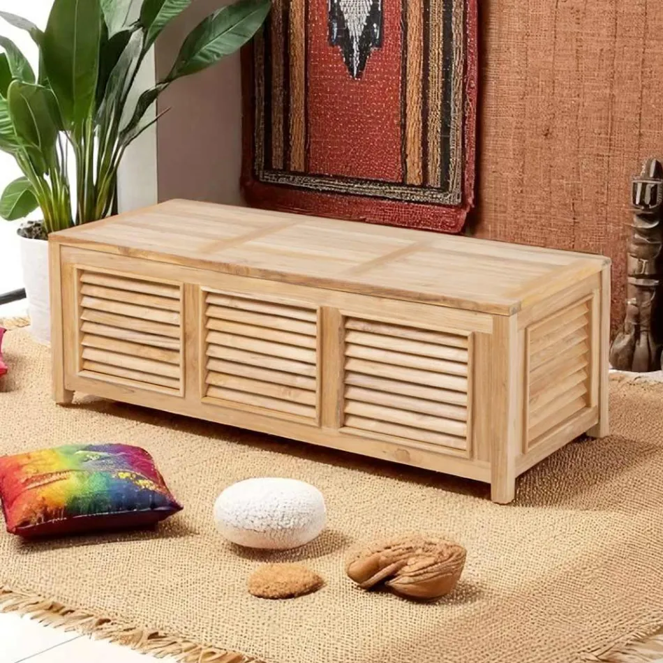 Cassapanca da Giardino Realizzata in Teak Naturale - Nascondi Viadurini
