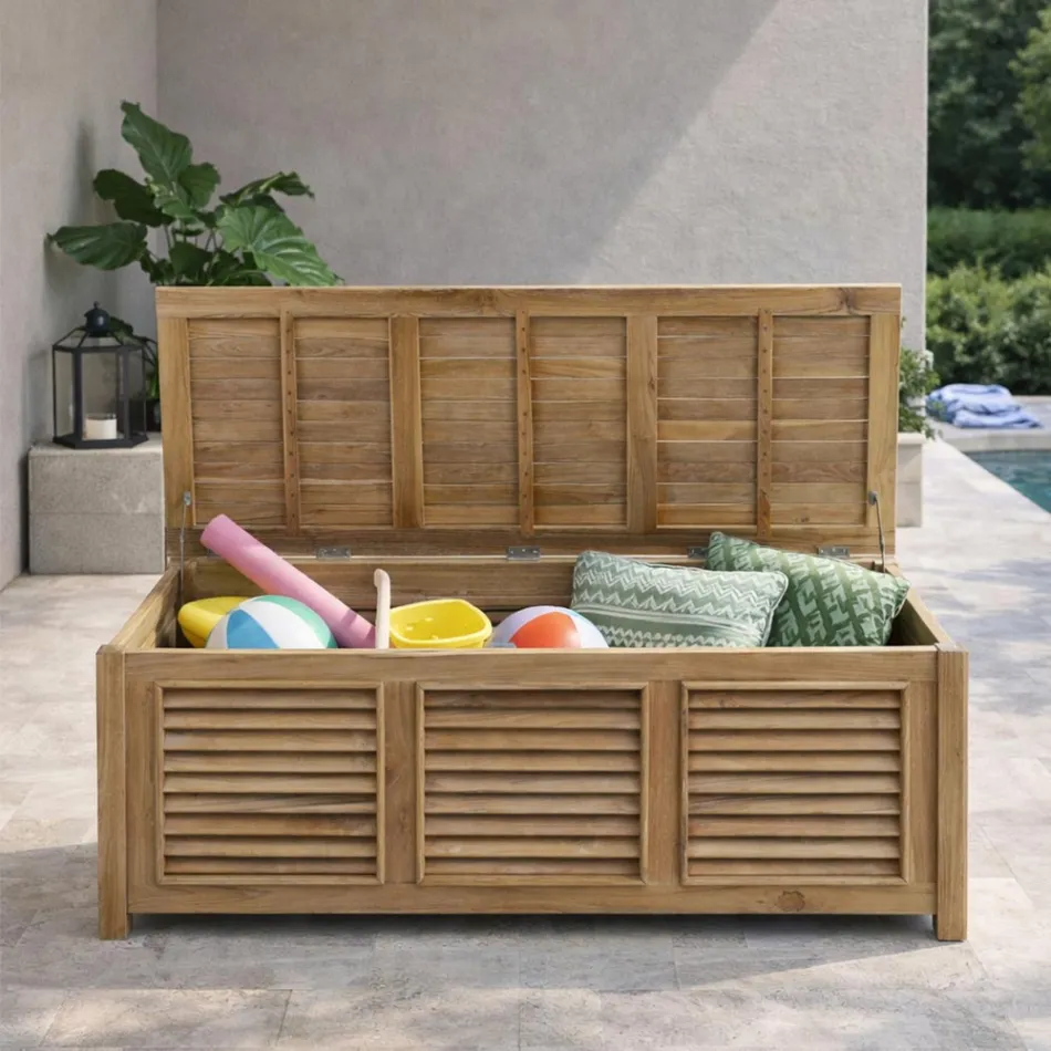 Cassapanca da Giardino Realizzata in Teak Naturale - Nascondi Viadurini
