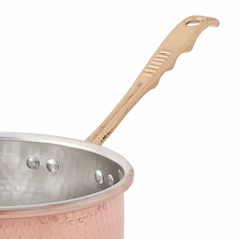 Casseruola Alta Tonda in Rame Stagnato a Mano con Manico 24 cm - Giancarlo Viadurini