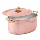 Casseruola in Rame Ovale Stagnato a Mano da Forno e Coperchio 27x20 cm - Mariag Viadurini