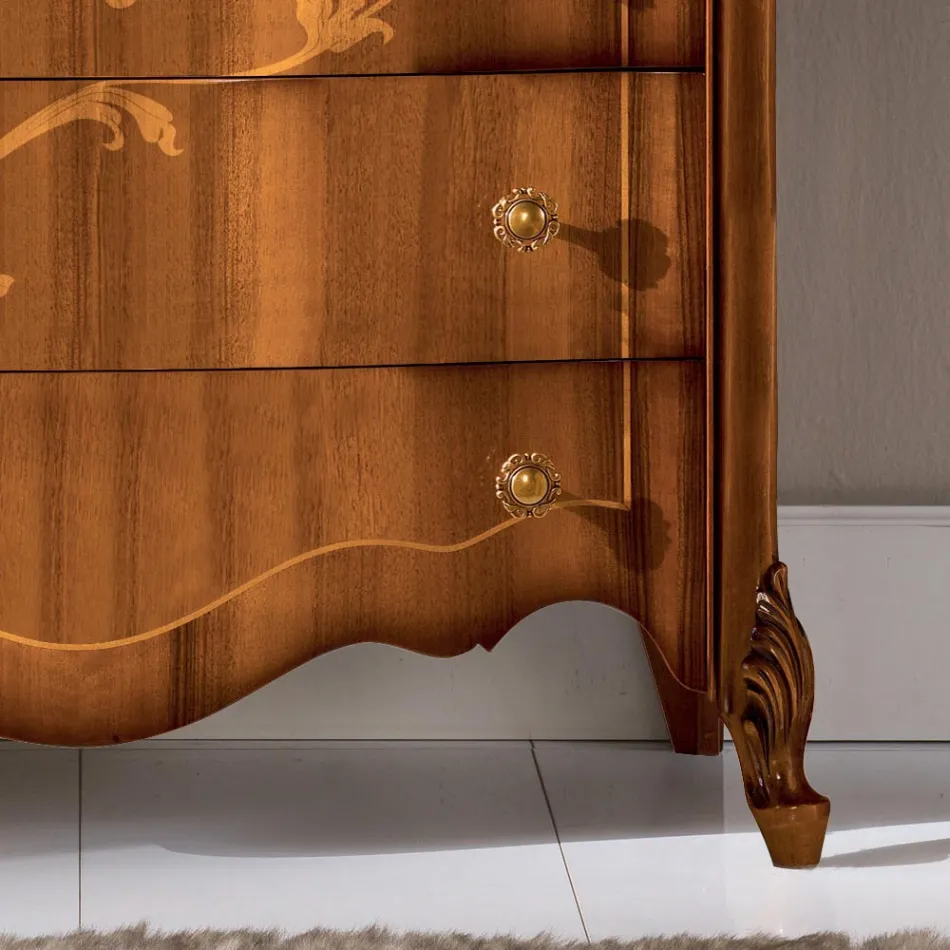 Cassettiera 7 Cassetti in Legno Noce Intarsiato Made in Italy - Commodo Viadurini