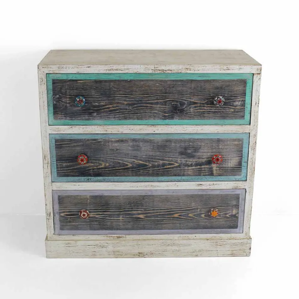 Cassettiera Artigianale in Legno di Abete con 3 Cassetti Made in Italy - Monkey Viadurini