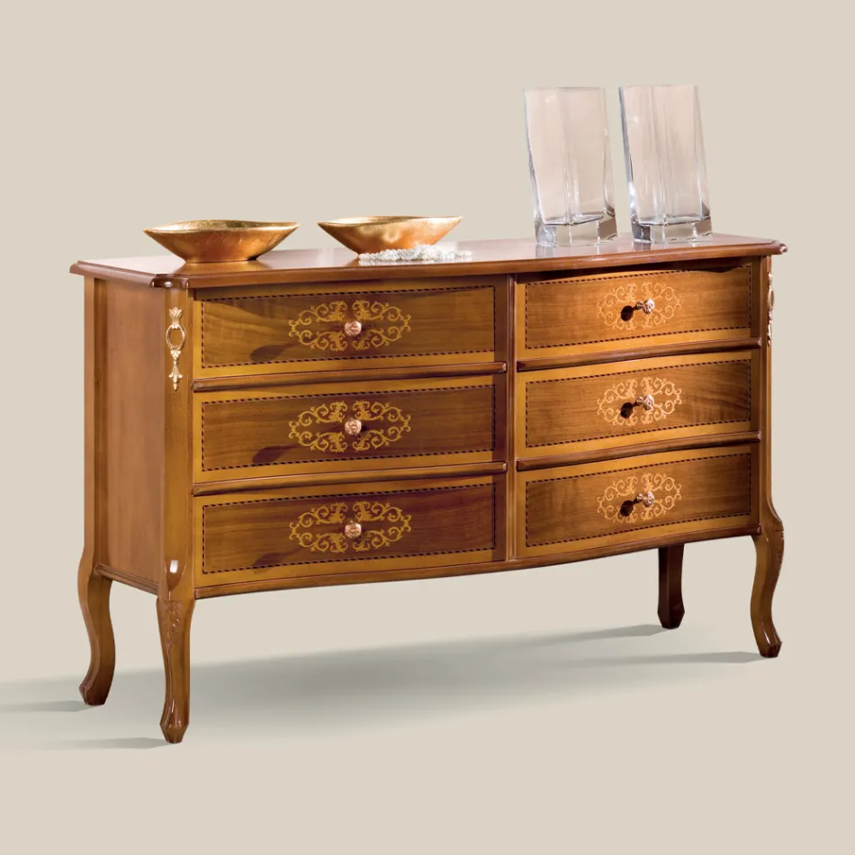 Cassettiera Classica in Legno Noce 4 o 6 Cassetti Made in Italy - Katerine Viadurini