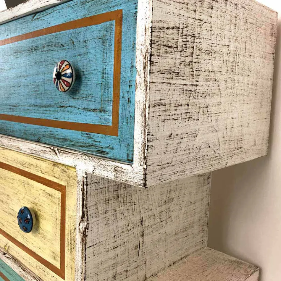 Cassettiera con Cassetti Colorati e Pomelli in Ceramica Made in Italy - Hendriks Viadurini