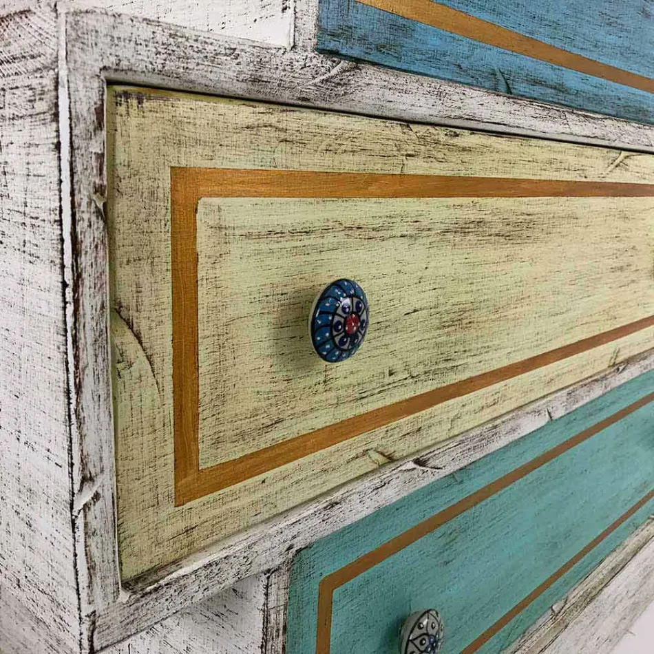 Cassettiera con Cassetti Colorati e Pomelli in Ceramica Made in Italy - Hendriks Viadurini
