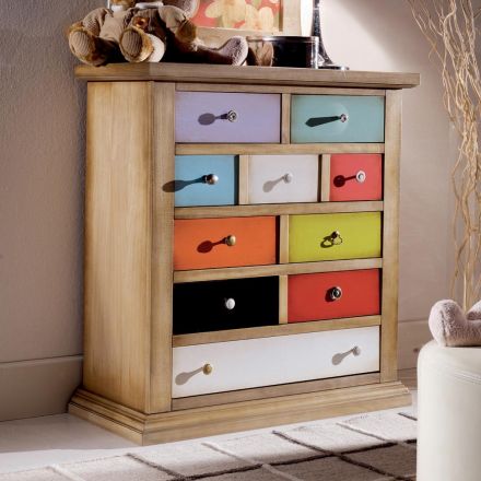 Cassettiera con Cassetti Tutti Colorati e Maniglie Diverse Made in Italy - Aditya Viadurini