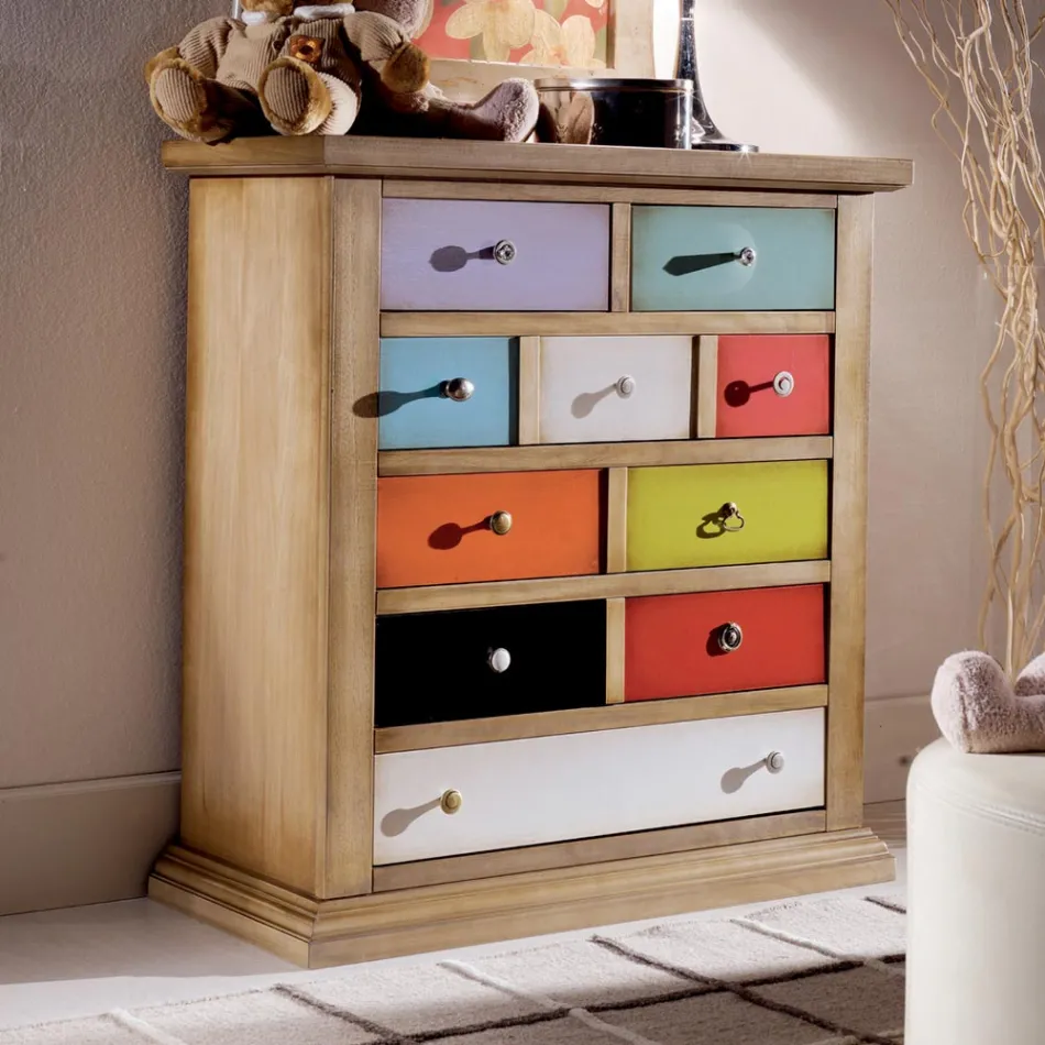 Cassettiera con Cassetti Tutti Colorati e Maniglie Diverse Made in Italy - Aditya Viadurini