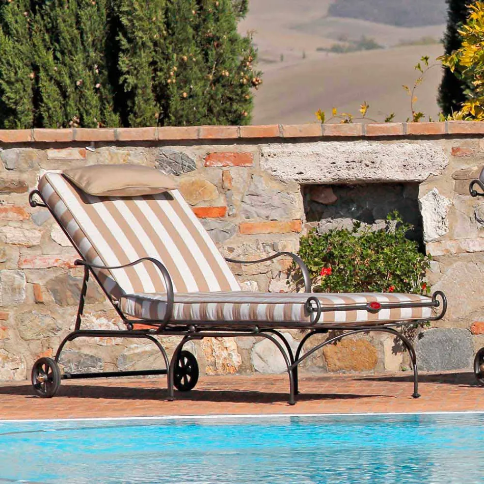 Chaise Longue da Esterno in Ferro e Tessuto Artigianale Made in Italy - Relax Viadurini