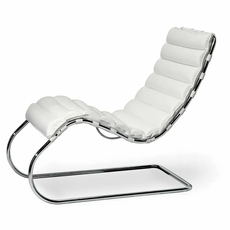 Chaise Longue in Acciaio Cromato con Seduta in Pelle Made in Italy - Diamante Viadurini