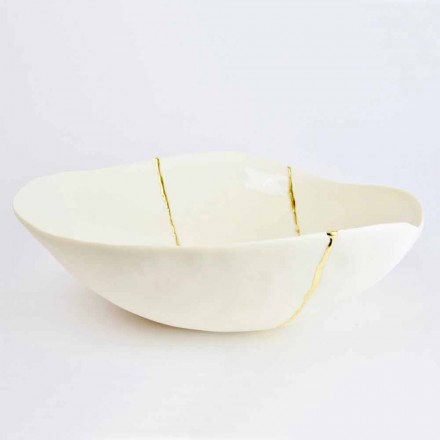 Ciotole in Porcellana Bianca e Foglia d'Oro Design di Lusso Italiano - Cicatroro Viadurini