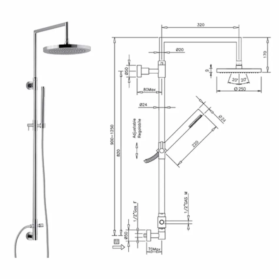 Colonna Doccia in Ottone Cromato con Doccetta in Abs Made in Italy - Selvio Viadurini