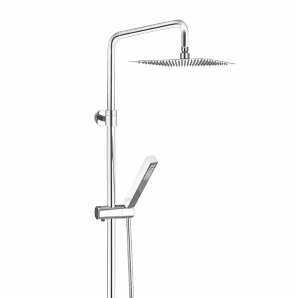 Colonna Doccia in Ottone Cromato con Soffione Quadrato Made in Italy - Studio Viadurini