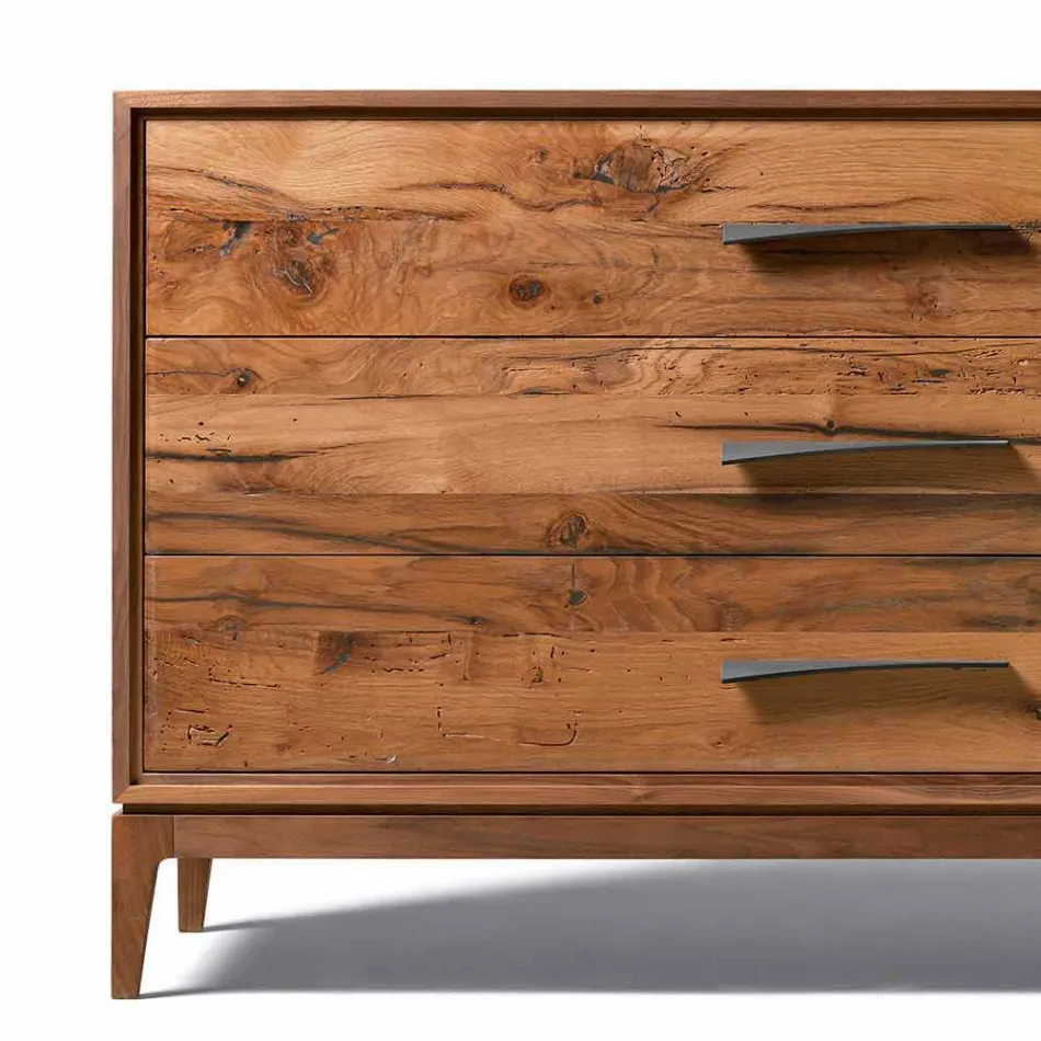 Comò 3 cassetti noce design moderno, L 131 x P 55 x H 80 cm, Sandro Viadurini