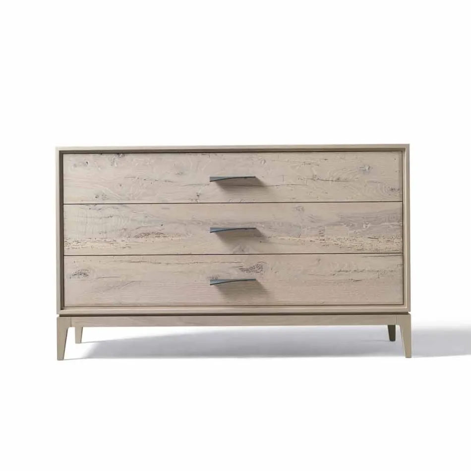 Comò 3 cassetti noce design moderno, L 131 x P 55 x H 80 cm, Sandro Viadurini
