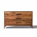 Comò 3 cassetti noce design moderno, L 131 x P 55 x H 80 cm, Sandro