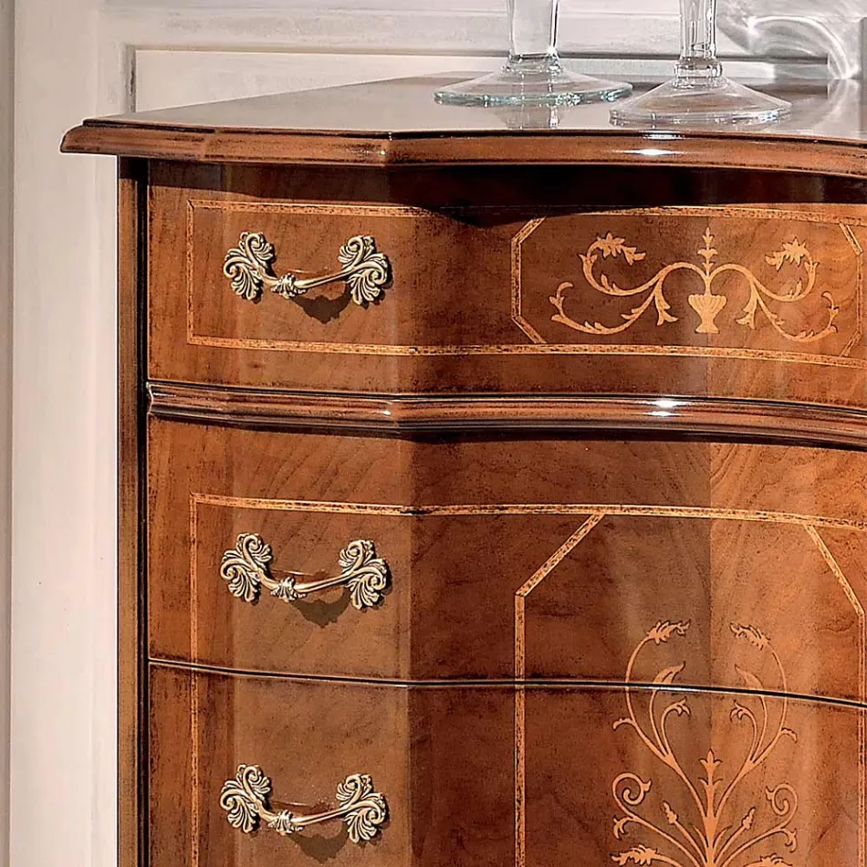 Comò Classico con 8 Cassetti in Legno Noce Bassano Made in Italy - Luxury Viadurini