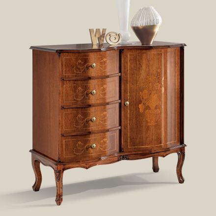 Comò di Stile Classico con 1 Anta e 4 Cassetti Made in Italy - Elegant Viadurini