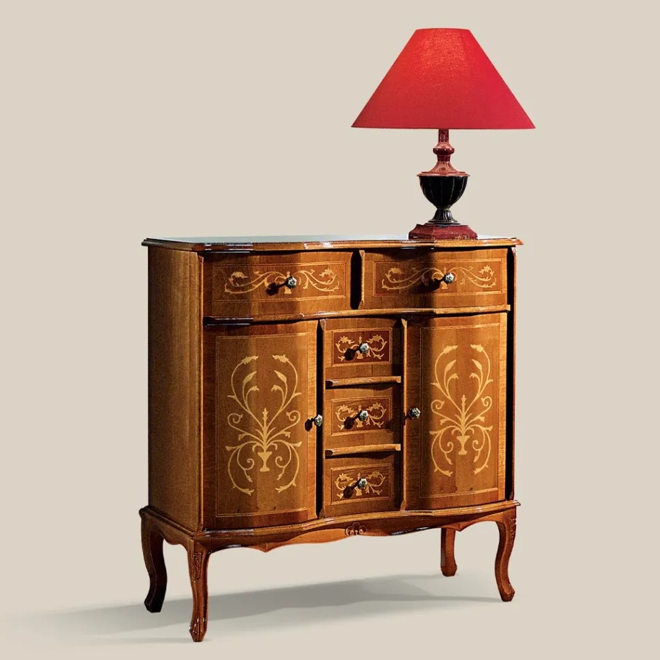 Comò Stile Classico in Legno 2 Ante e 5 Cassetti Made in Italy - Luxury Viadurini