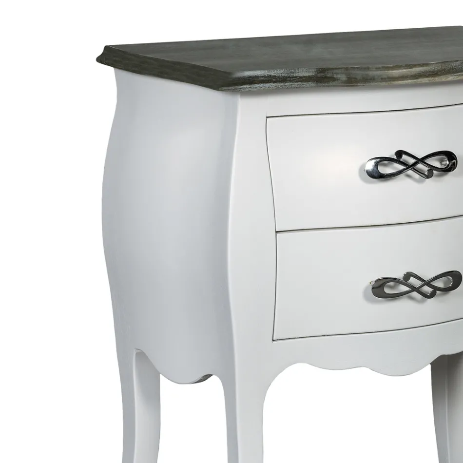 Comodino Bicolore Cipria e Bianco Consumato Made in Italy - Mantis Viadurini