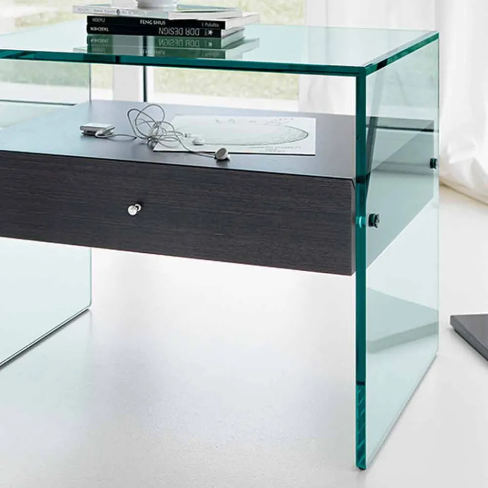Comodino di Design Moderno in Vetro Extrachiaro Made in Italy– Segreto Viadurini