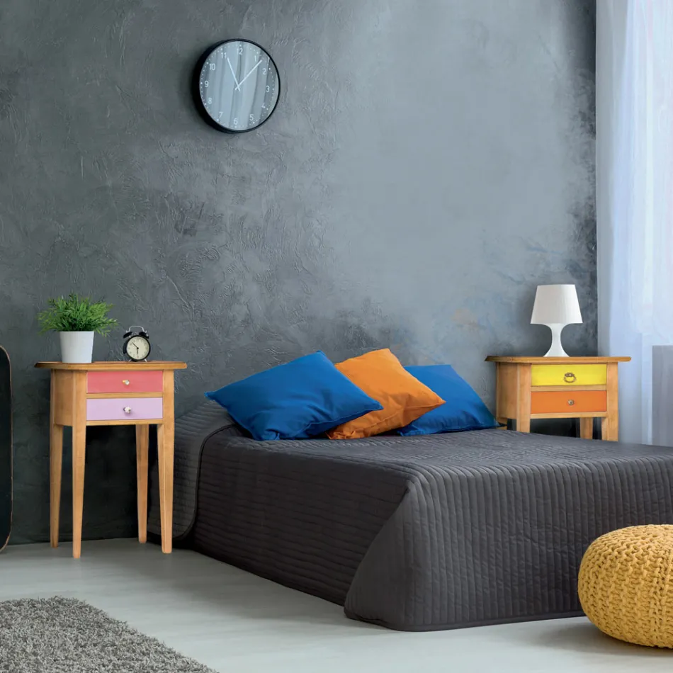 Comodino in Legno con 2 Cassetti Colorati Made in Italy - Varuna Viadurini