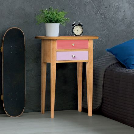 Comodino in Legno con 2 Cassetti Colorati Made in Italy - Varuna Viadurini