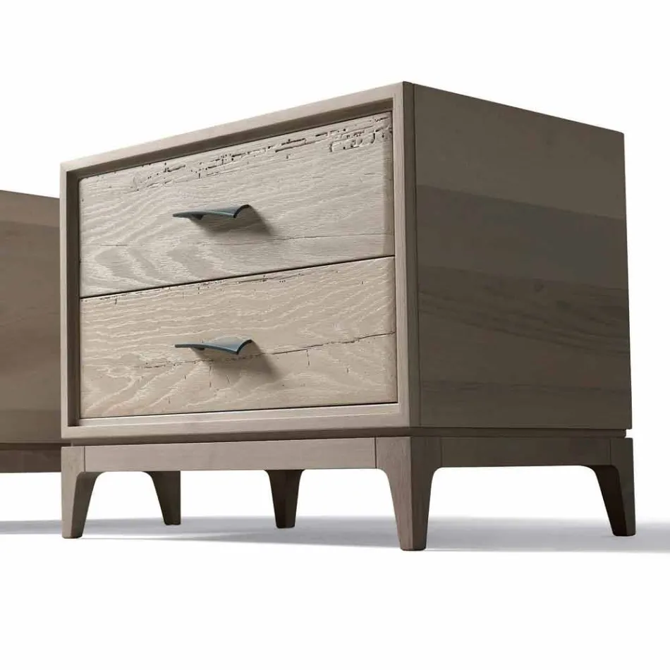 Comodino moderno 2 cassetti in rovere antico, L 60 x P 42 cm, Margo Viadurini