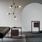Comodino Tavolino in Vetro Fumè con Cassetto in Cuoio 2 Dimensioni - Linzy Viadurini