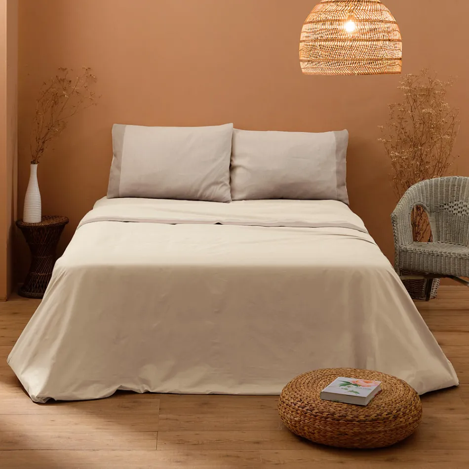 Completo Letto Matrimoniale in 90% Cotone e 10% Lino Made in Italy - Nestle Viadurini