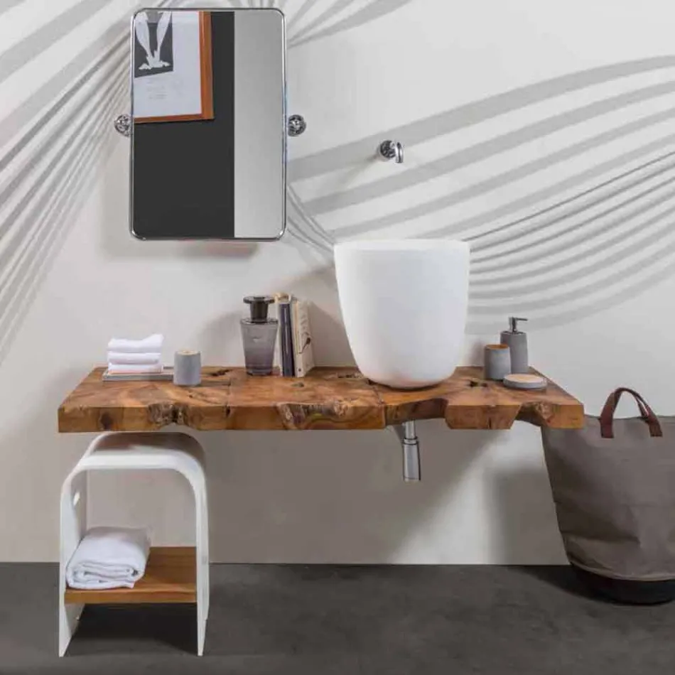 Composizione 3 Mobili Bagno Sospesa con Lavabo Bianco in Resina - Abbaglio Viadurini