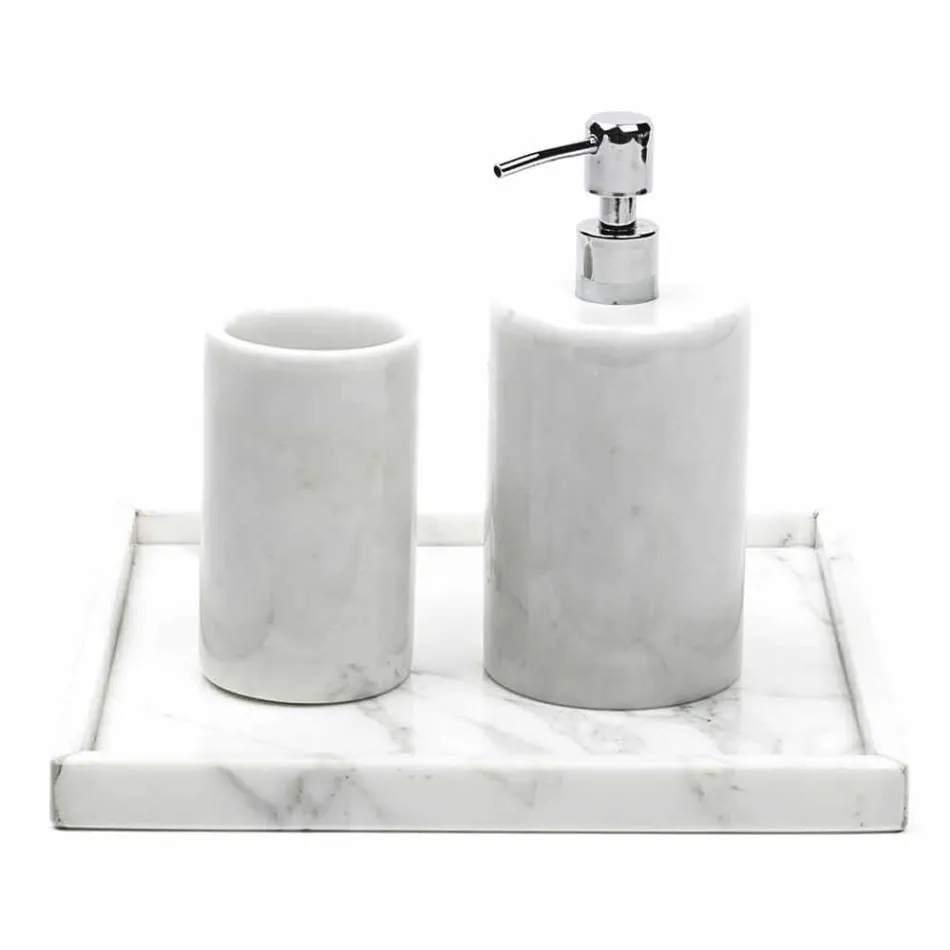 Composizione Accessori da Bagno in Marmo Bianco di Carrara Made in Italy - Tuono Viadurini